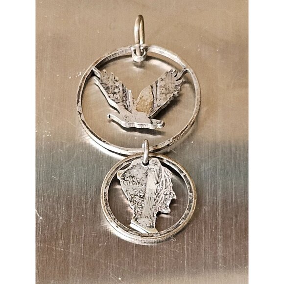 Mercury Dime Standing Liberty Quarter Carved Hanging Pendant 4.2g - Picture 2 of 3